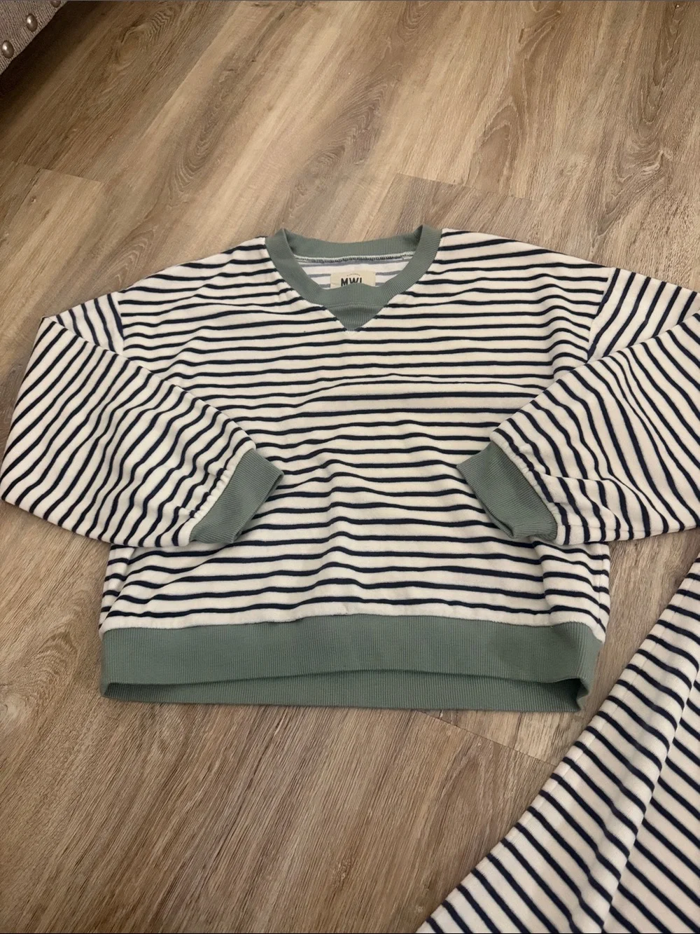 Madewell Striped matching Set with Sage Trim